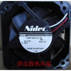 Nidec U50R12NS1Z7-53 12V 0.06A 3wires cooling fan - Used